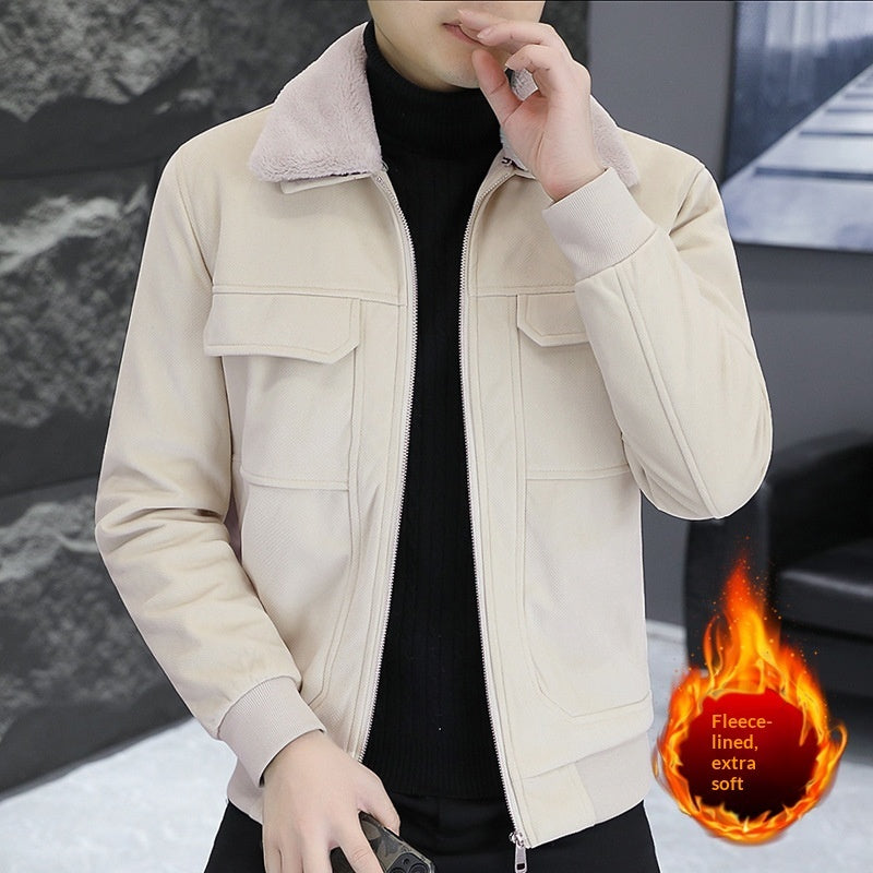 Jacket For Men- Turn-down Collar Fur-lined Warm Jacket coat