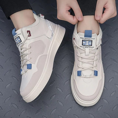 Men’s Off-White Mid-Top Casual Sneakers | Lightweight Chunky Sole Fashion Shoes