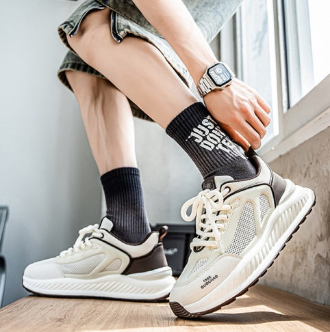 Shoes For Men- Men's New Spring Breathable Hollow Mesh Sneakers, Versatile Height Increasing Running Athletic Trendy Shoes For Teenagers