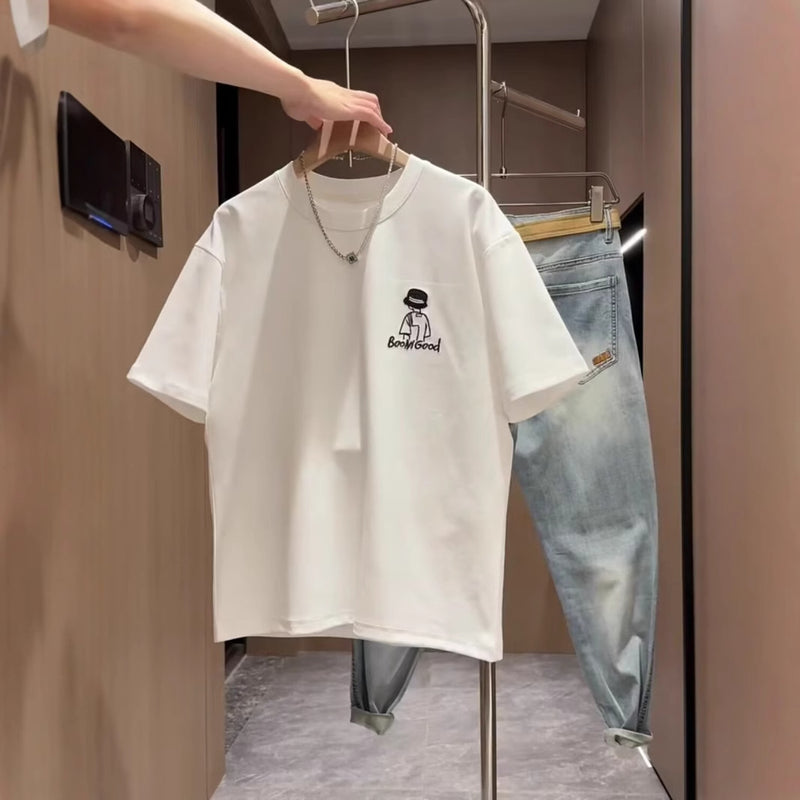 T-Shirt For Men- Brand Short Sleeve Ins 100 Cotton Coat Summer Men's Printed T-shirt Trendy Men And Women All-matching Crew Neck T-shirt Men