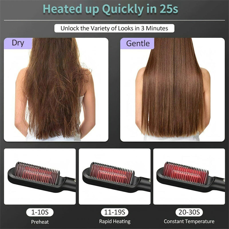 2-in-1 Straightener- New 2 In 1 Hair Straightener Hot Comb Negative Ion Curling Tong Dual-purpose Electric Hair Brush