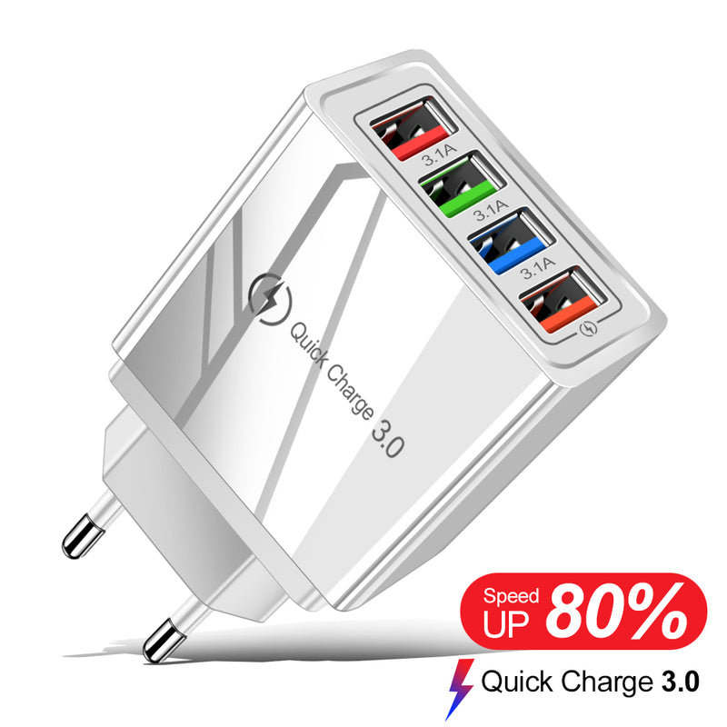 Adapter- USB Charger Quick Charge 3.0 4 Phone Adapter For Tablet Portable Wall Mobile Charger Fast Charger