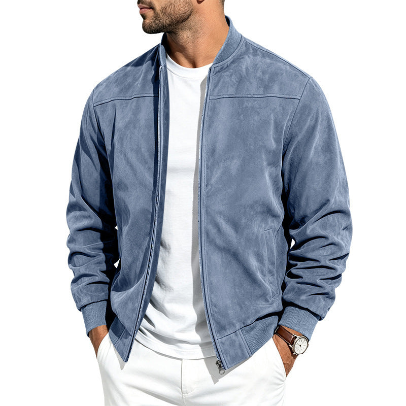 Jacket For Men- Men's Jacket- Suede Long Sleeve Zip Up Jacket Men's Casual Outerwear With Full Zip Closure
