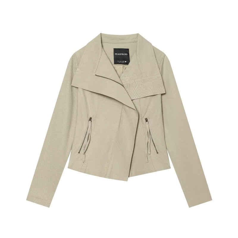 Slanted placket pleated suit collar jacket women's clothing