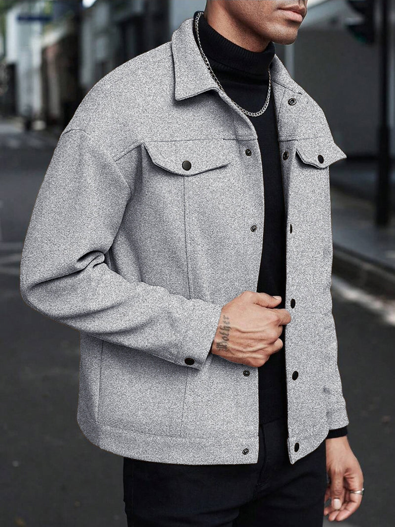 Jacket For Men- European And American Cross-Border Amazon Temu Autumn And Winter New Style Men's Woolen Lapel Jacket Casual Sports Business Jacket For Men
