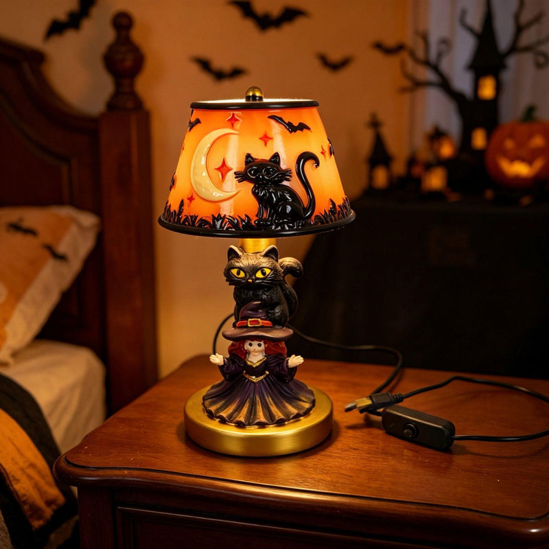 Halloween Night Light USB Powered Handcrafted Resin Pumpkin Lamp Retro Glowing Gothic Halloween Table Lamp Holiday Decor