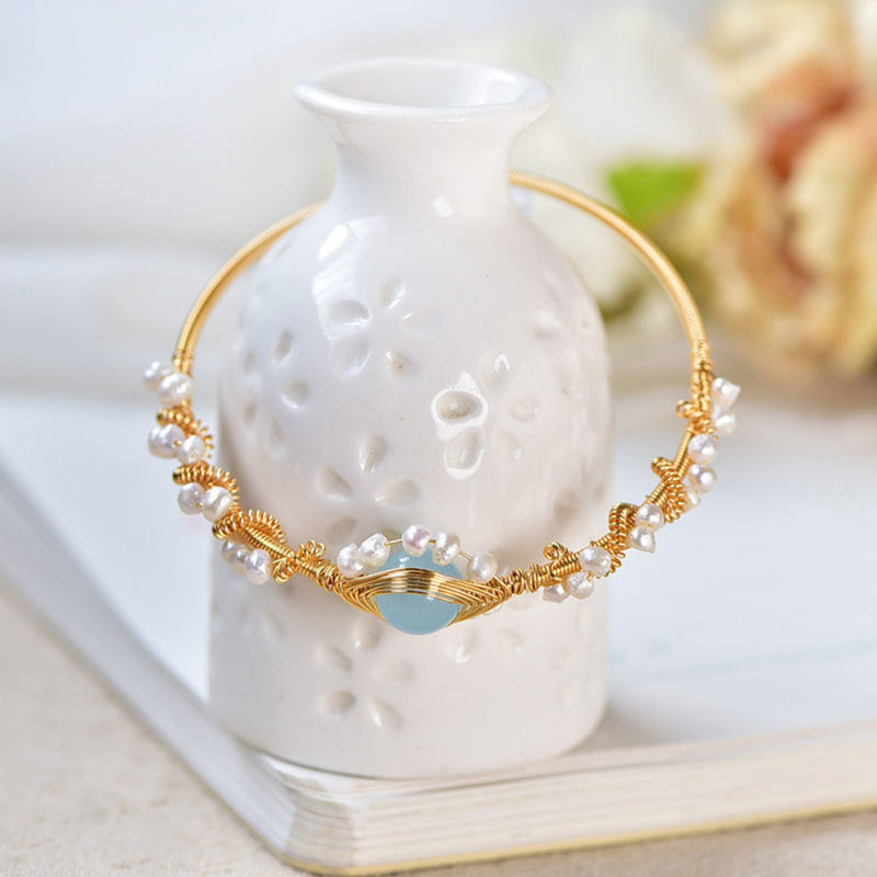 Bracelets For Women- Pearl Bracelets For Women Gold Plating Pearl Bracelet Gold Wire Braided Vintage Style Bracelets Cuff Bracelets Fashion Bracelet