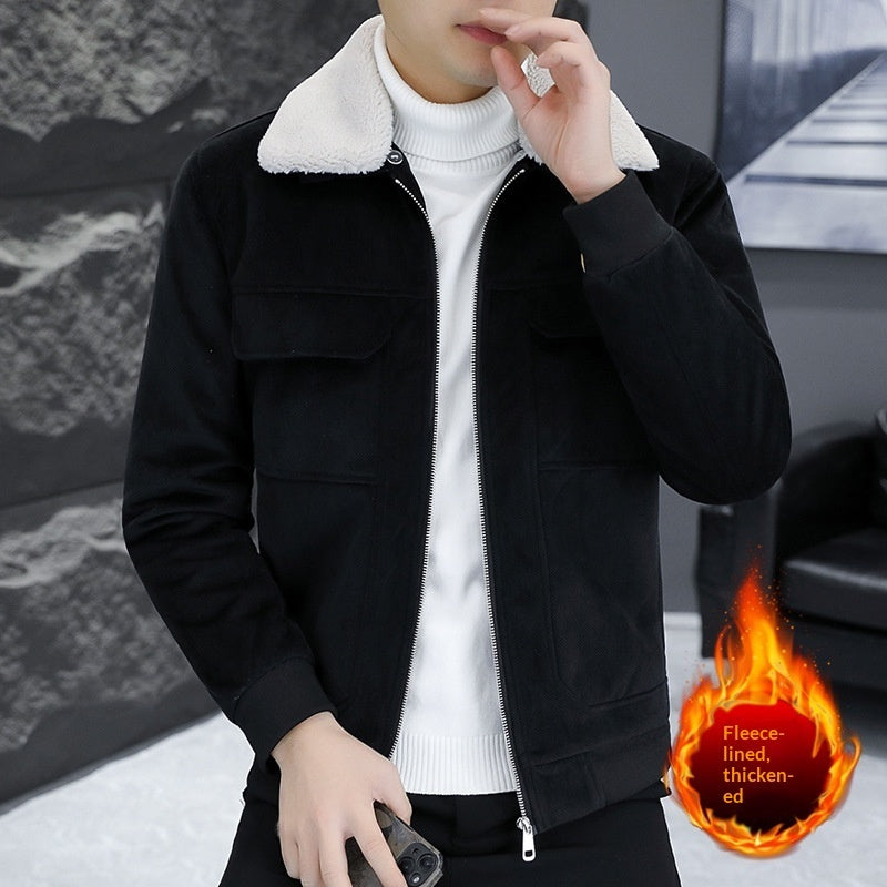Jacket For Men- Turn-down Collar Fur-lined Warm Jacket coat