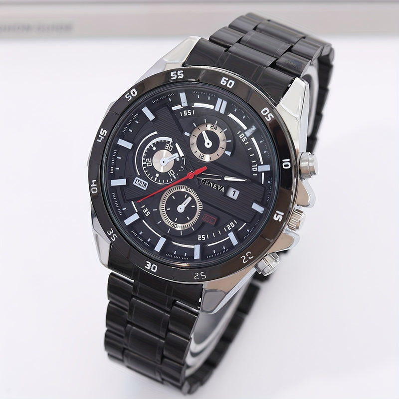 Men’s Chronograph-Style Watch | Blue Bezel Date Display Wrist Watch