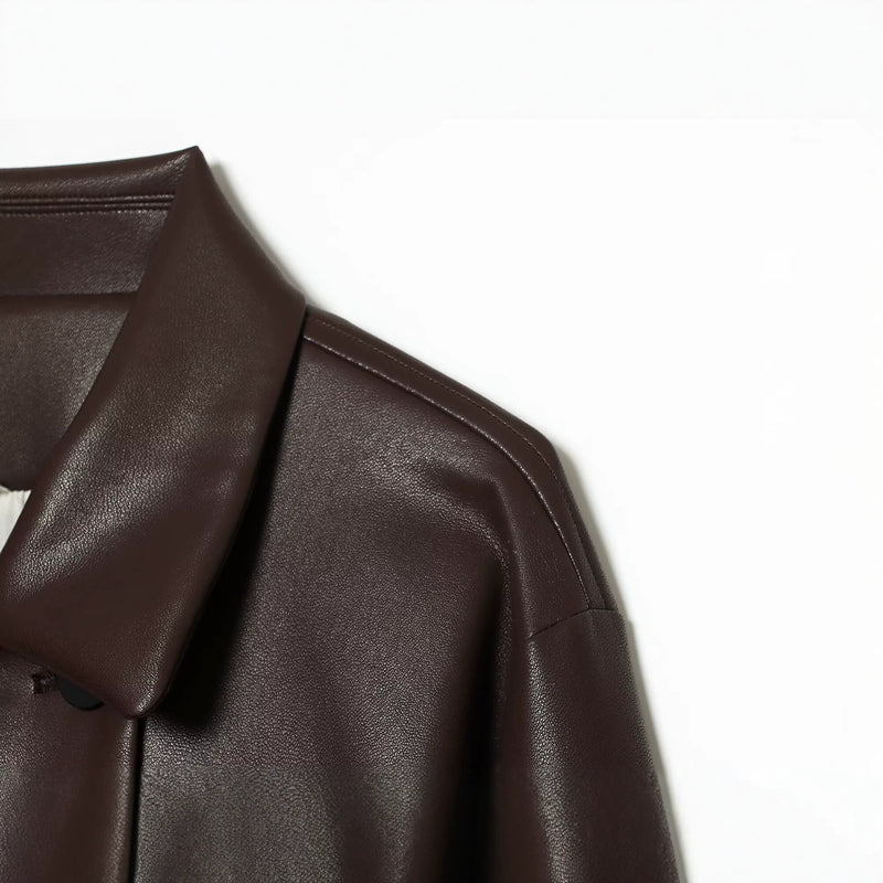 Back pleated leather jacket women's clothing