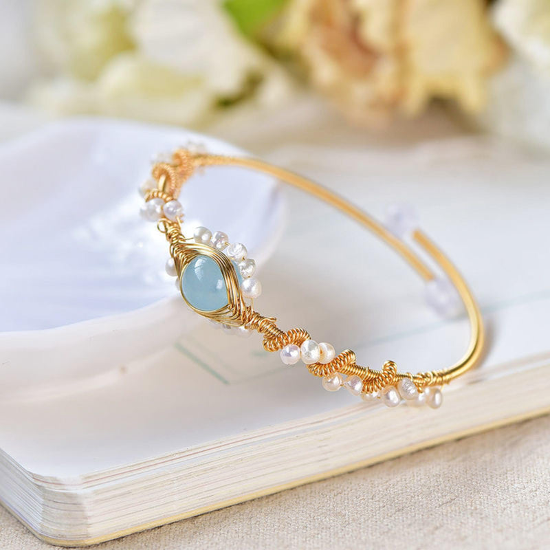 Bracelets For Women- Pearl Bracelets For Women Gold Plating Pearl Bracelet Gold Wire Braided Vintage Style Bracelets Cuff Bracelets Fashion Bracelet
