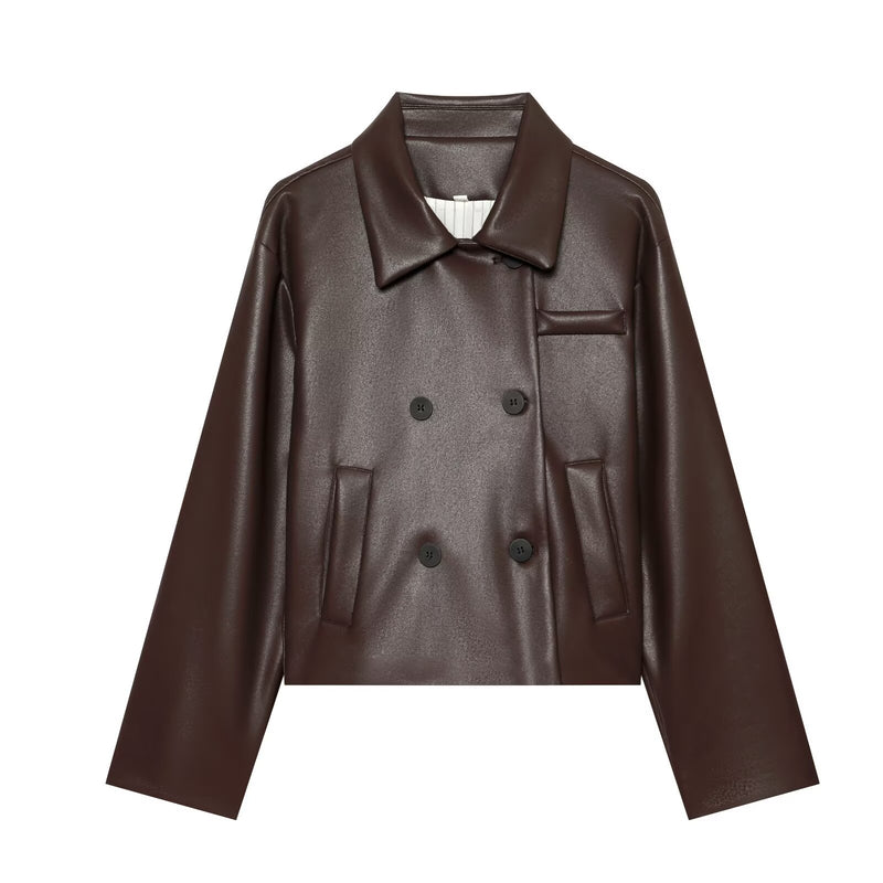 Back pleated leather jacket women's clothing