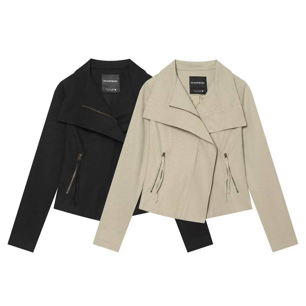 Slanted placket pleated suit collar jacket women's clothing