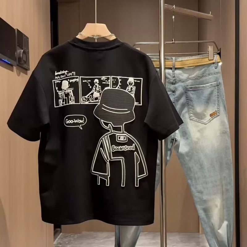 T-Shirt For Men- Brand Short Sleeve Ins 100 Cotton Coat Summer Men's Printed T-shirt Trendy Men And Women All-matching Crew Neck T-shirt Men