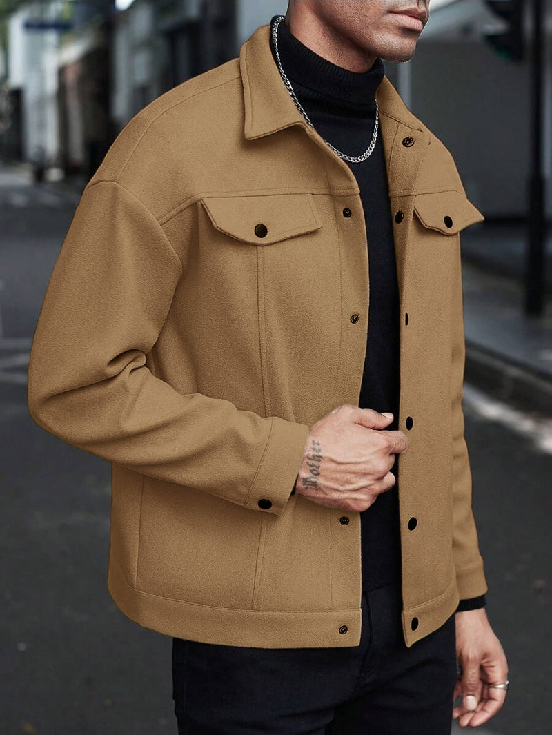 Jacket For Men- European And American Cross-Border Amazon Temu Autumn And Winter New Style Men's Woolen Lapel Jacket Casual Sports Business Jacket For Men