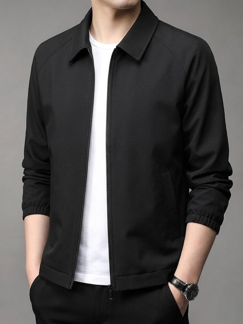 Jacket For Men- Men's Black Lapel Zip-up Jacket