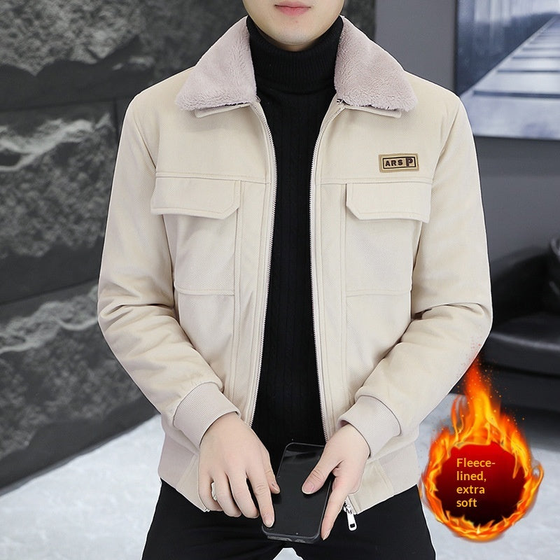 Jacket For Men- Turn-down Collar Fur-lined Warm Jacket coat