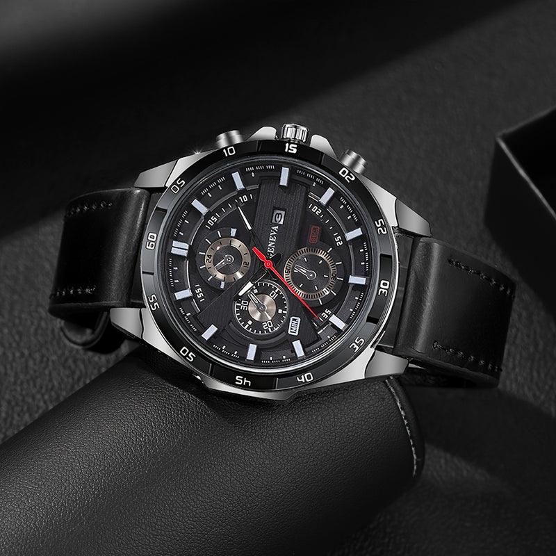 Men’s Chronograph-Style Watch | Blue Bezel Date Display Wrist Watch