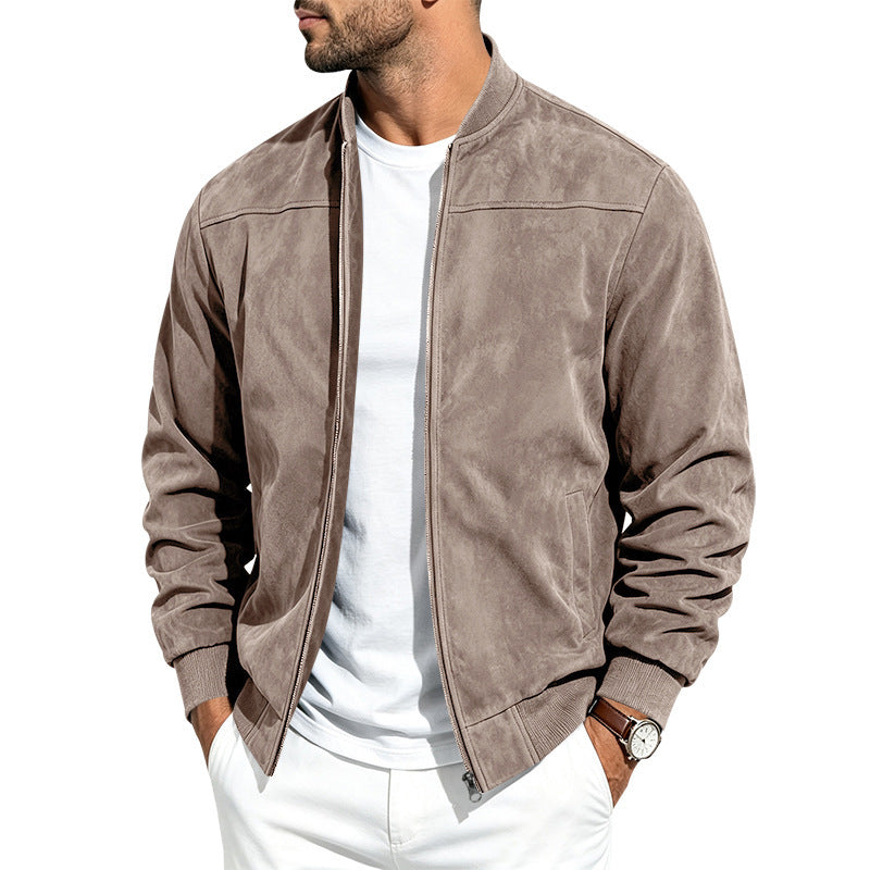 Jacket For Men- Men's Jacket- Suede Long Sleeve Zip Up Jacket Men's Casual Outerwear With Full Zip Closure