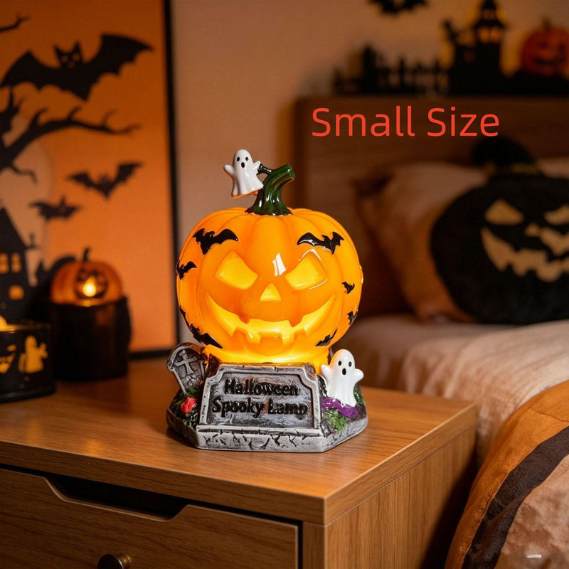 Halloween Night Light USB Powered Handcrafted Resin Pumpkin Lamp Retro Glowing Gothic Halloween Table Lamp Holiday Decor