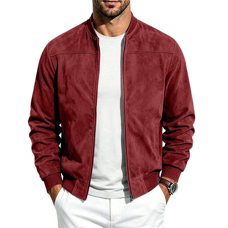 Jacket For Men- Men's Jacket- Suede Long Sleeve Zip Up Jacket Men's Casual Outerwear With Full Zip Closure