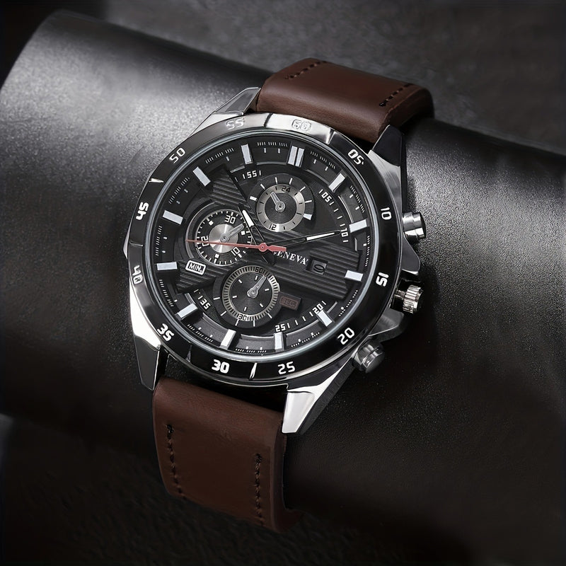 Men’s Chronograph-Style Watch | Blue Bezel Date Display Wrist Watch