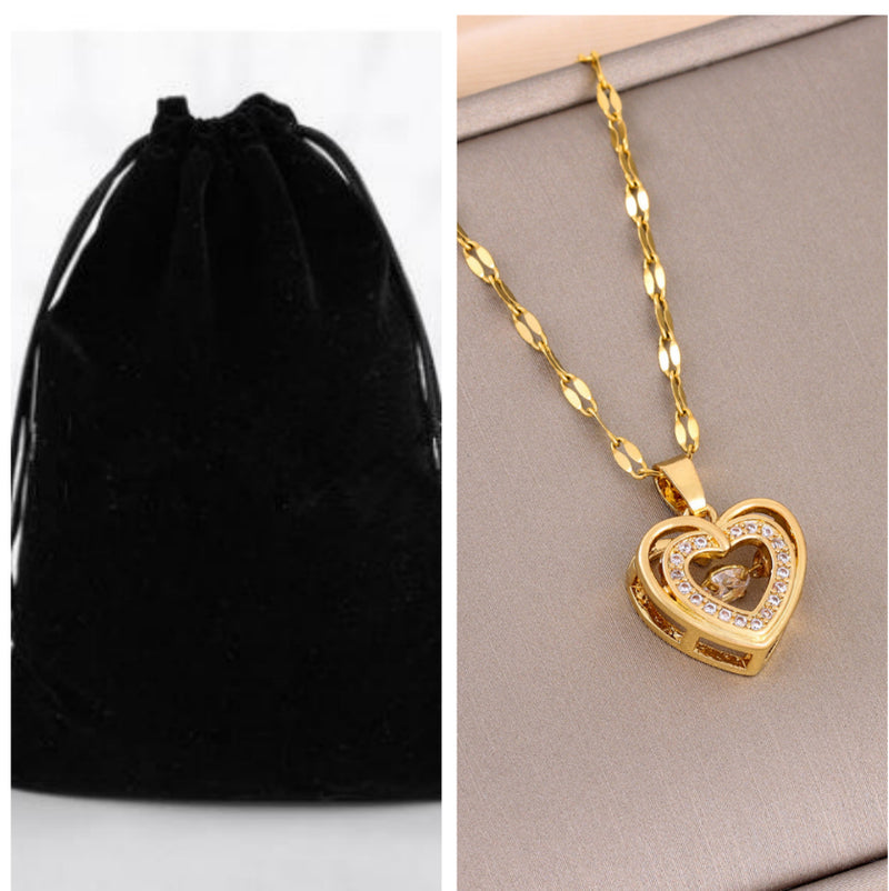 Neck Chain- Double-layer Love Necklace With Rhinestones Titanium Steel Pendant Fashion Jewelry Woman Valentines Day Gift