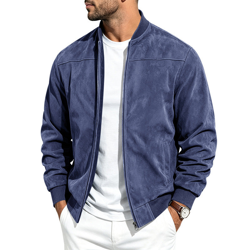 Jacket For Men- Men's Jacket- Suede Long Sleeve Zip Up Jacket Men's Casual Outerwear With Full Zip Closure