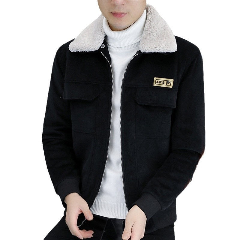 Jacket For Men- Turn-down Collar Fur-lined Warm Jacket coat