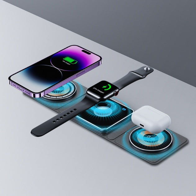 Wireless Charger- 3 IN 1 Magnetic Folding Wireless Charger Station For IPhone Transparent Fast Charging For IWatch And Airpods