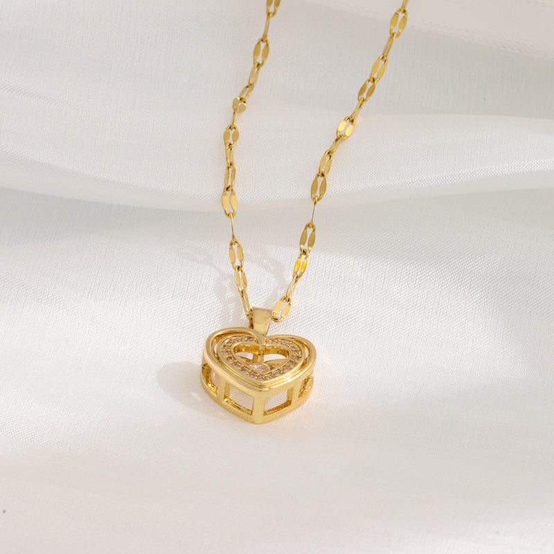 Neck Chain- Double-layer Love Necklace With Rhinestones Titanium Steel Pendant Fashion Jewelry Woman Valentines Day Gift