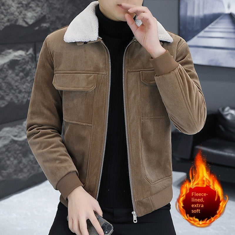 Jacket For Men- Turn-down Collar Fur-lined Warm Jacket coat