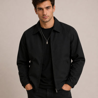 Jacket For Men- Men's Black Lapel Zip-up Jacket