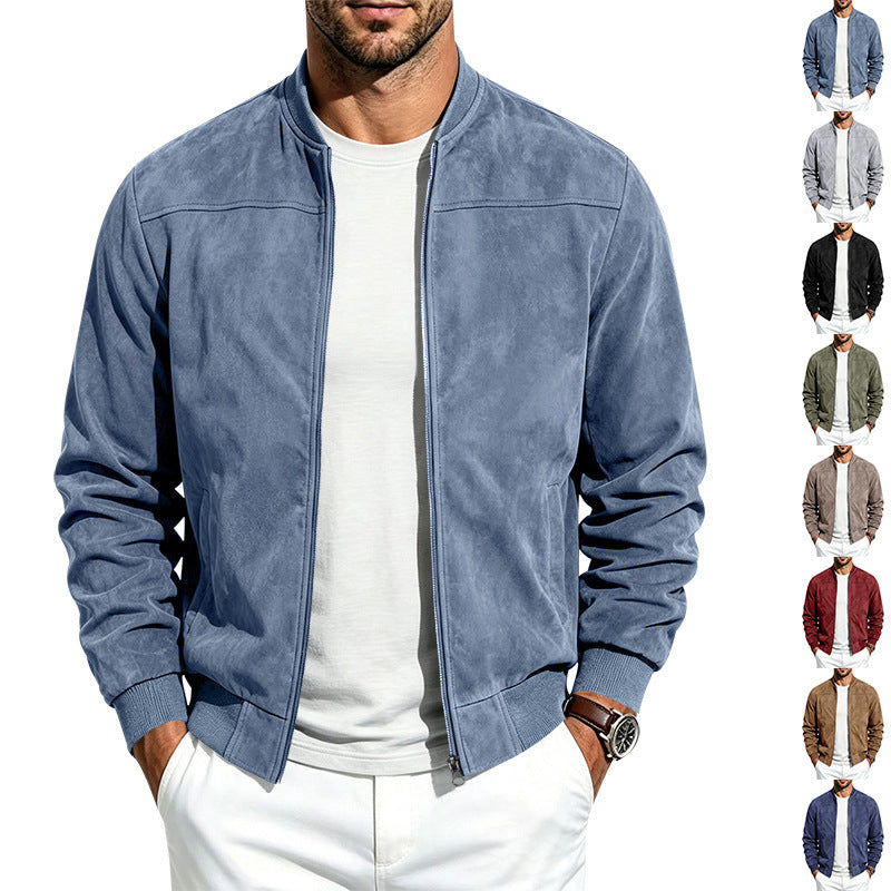 Jacket For Men- Men's Jacket- Suede Long Sleeve Zip Up Jacket Men's Casual Outerwear With Full Zip Closure