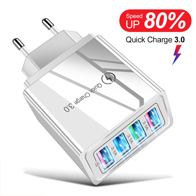 Adapter- USB Charger Quick Charge 3.0 4 Phone Adapter For Tablet Portable Wall Mobile Charger Fast Charger