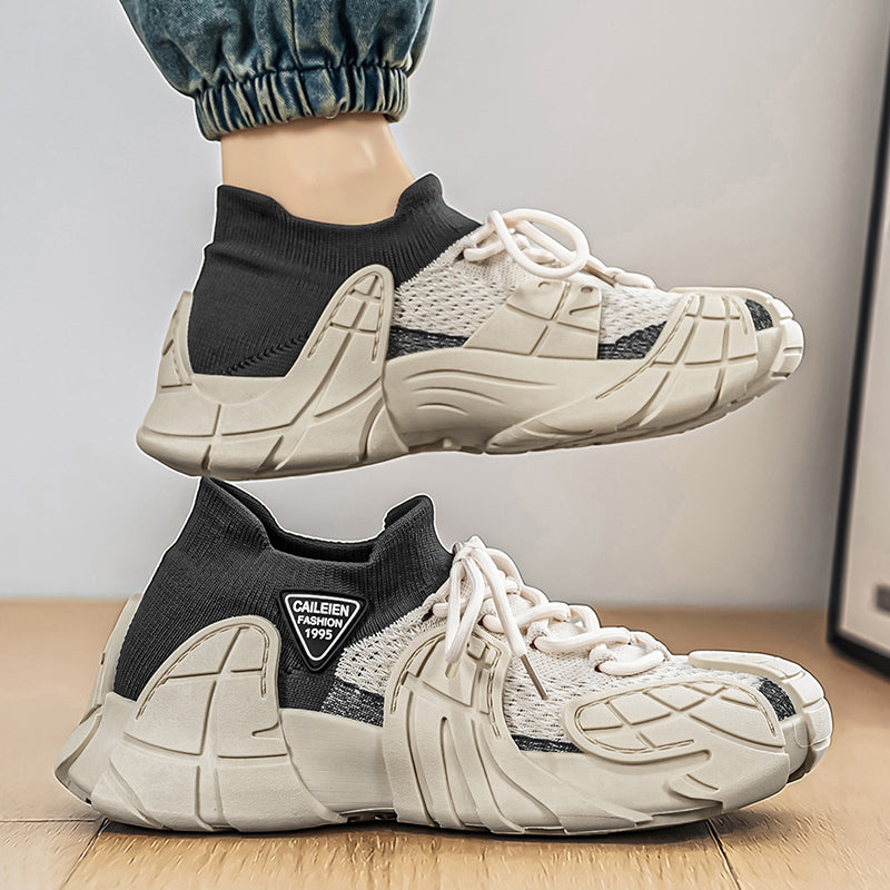 Men's Shoes- Men's Spring Summer Mesh Sneakers, Breathable Fly Knit Casual Slip-on Dad Shoes, Lightweight Fashion Popular Running Footwear