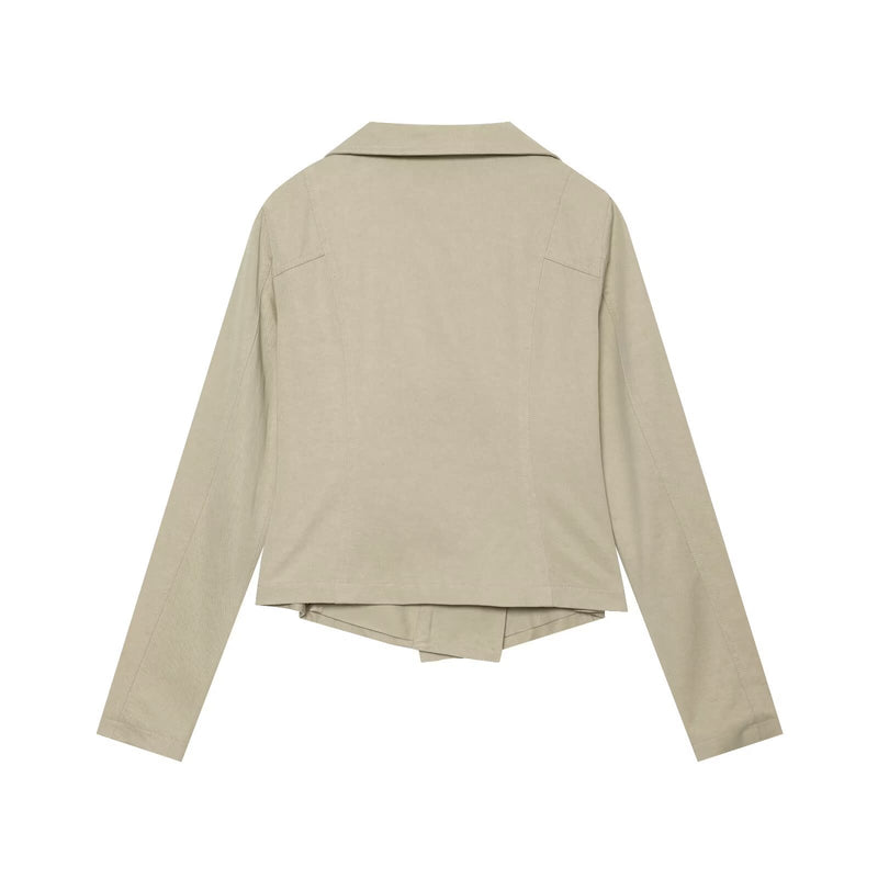 Slanted placket pleated suit collar jacket women's clothing