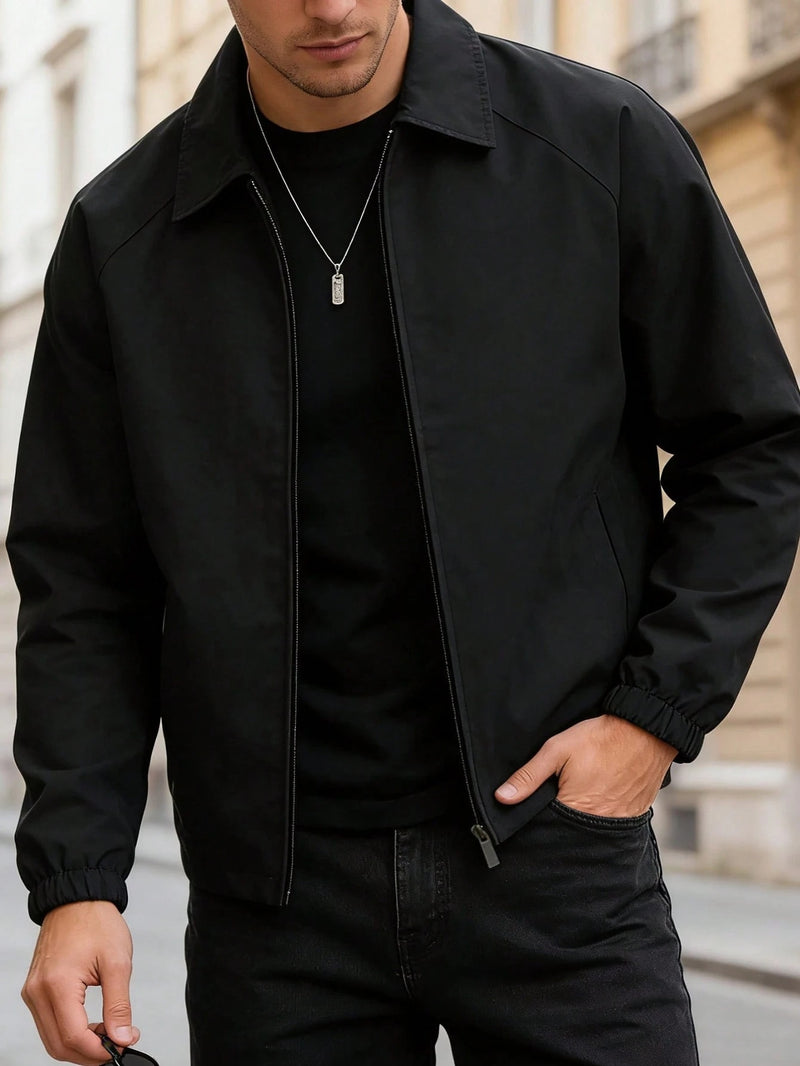 Jacket For Men- Men's Black Lapel Zip-up Jacket