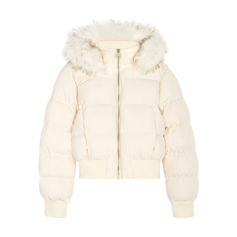 Padded Jacket with Fur Collar and Hood, Short Loose Unisex Winter Coat