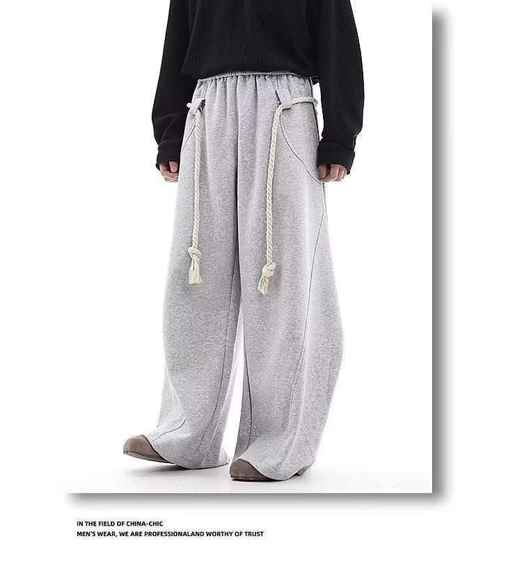 Pants For Men- Women- Retro Gray Sports Wide-leg Pants Loose Casual Pants