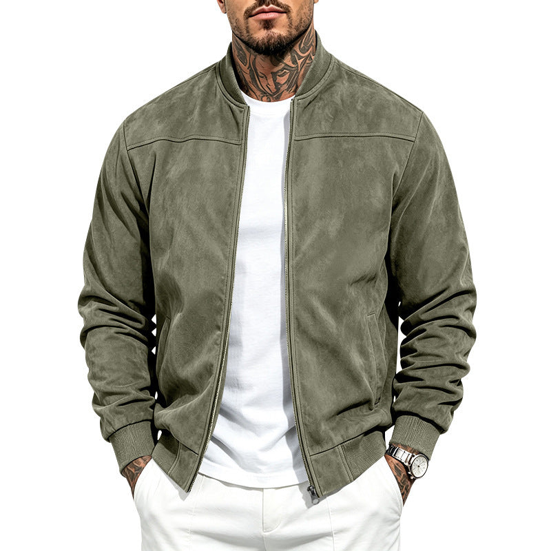 Jacket For Men- Men's Jacket- Suede Long Sleeve Zip Up Jacket Men's Casual Outerwear With Full Zip Closure