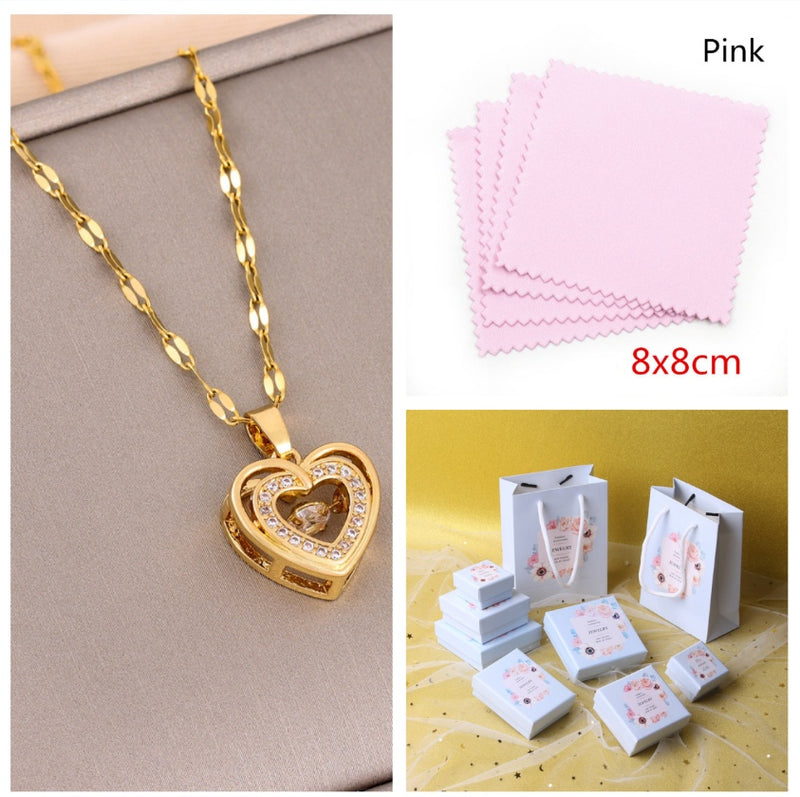 Neck Chain- Double-layer Love Necklace With Rhinestones Titanium Steel Pendant Fashion Jewelry Woman Valentines Day Gift