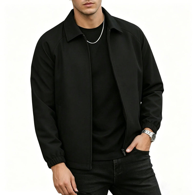 Jacket For Men- Men's Black Lapel Zip-up Jacket