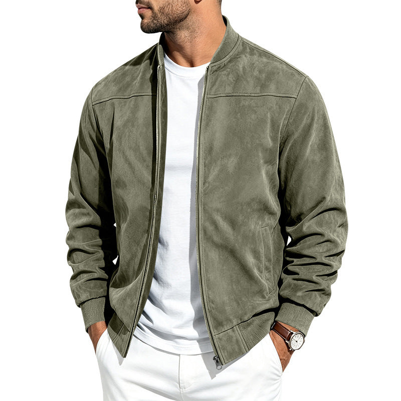 Jacket For Men- Men's Jacket- Suede Long Sleeve Zip Up Jacket Men's Casual Outerwear With Full Zip Closure