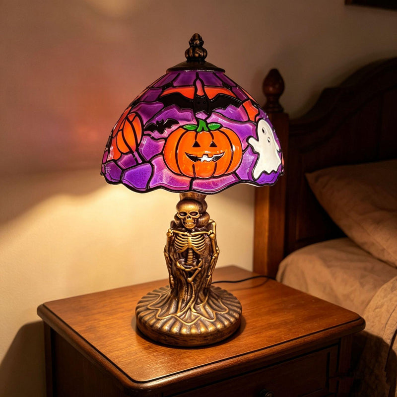 Halloween Night Light USB Powered Handcrafted Resin Pumpkin Lamp Retro Glowing Gothic Halloween Table Lamp Holiday Decor
