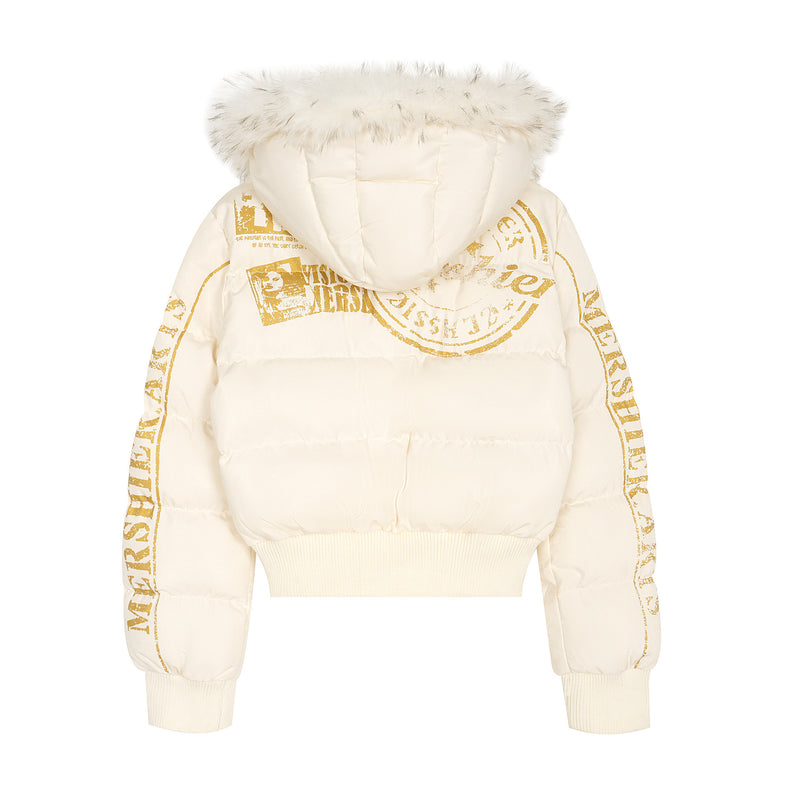 Padded Jacket with Fur Collar and Hood, Short Loose Unisex Winter Coat