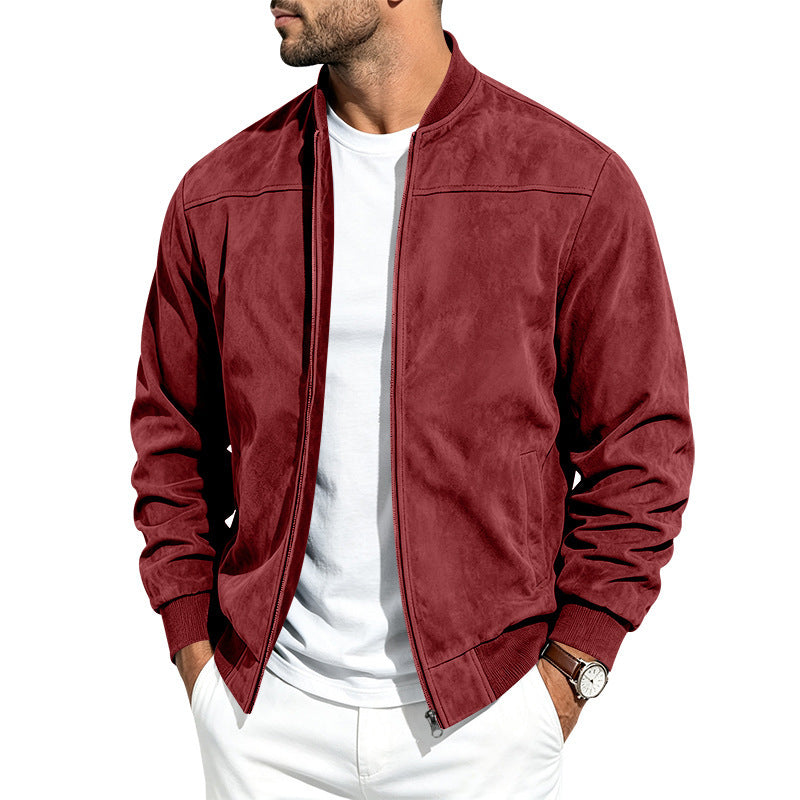 Jacket For Men- Men's Jacket- Suede Long Sleeve Zip Up Jacket Men's Casual Outerwear With Full Zip Closure