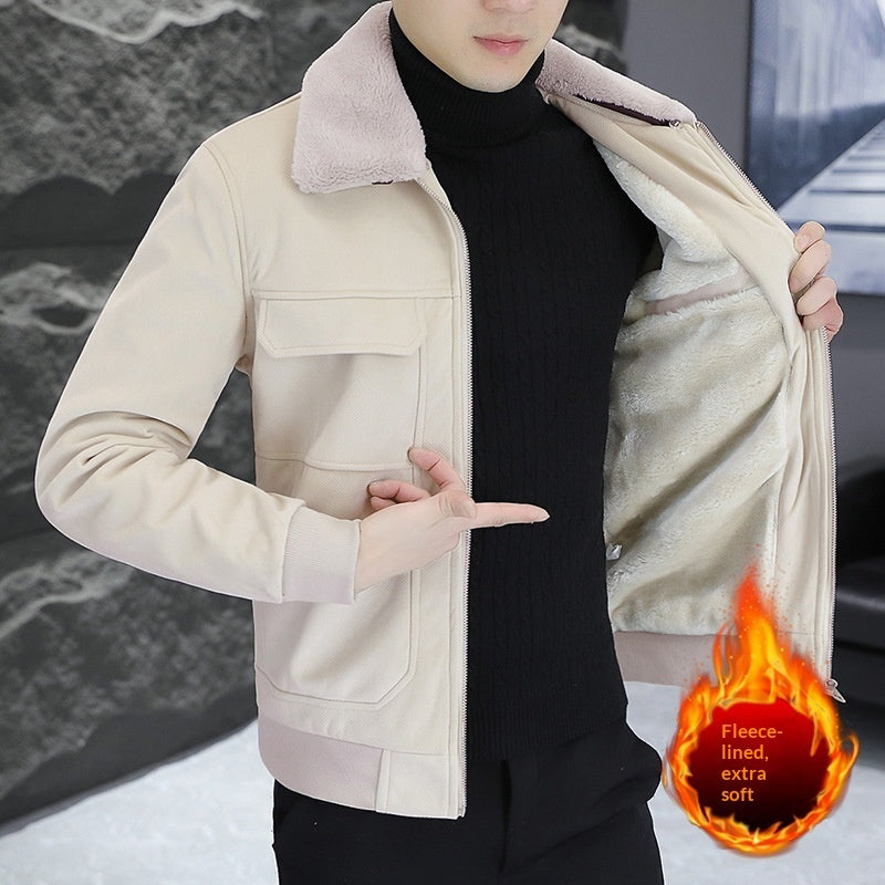 Jacket For Men- Turn-down Collar Fur-lined Warm Jacket coat