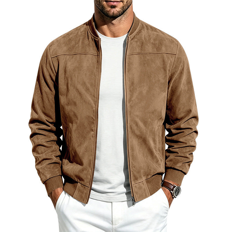 Jacket For Men- Men's Jacket- Suede Long Sleeve Zip Up Jacket Men's Casual Outerwear With Full Zip Closure
