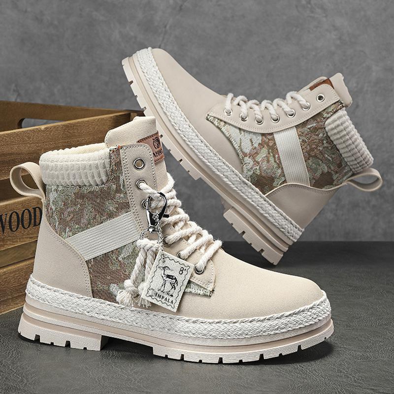 Martin Boots - Autumn canvas high top shoes men's casual motorcycle short boots workwear boots hiking Martin boots board shoes